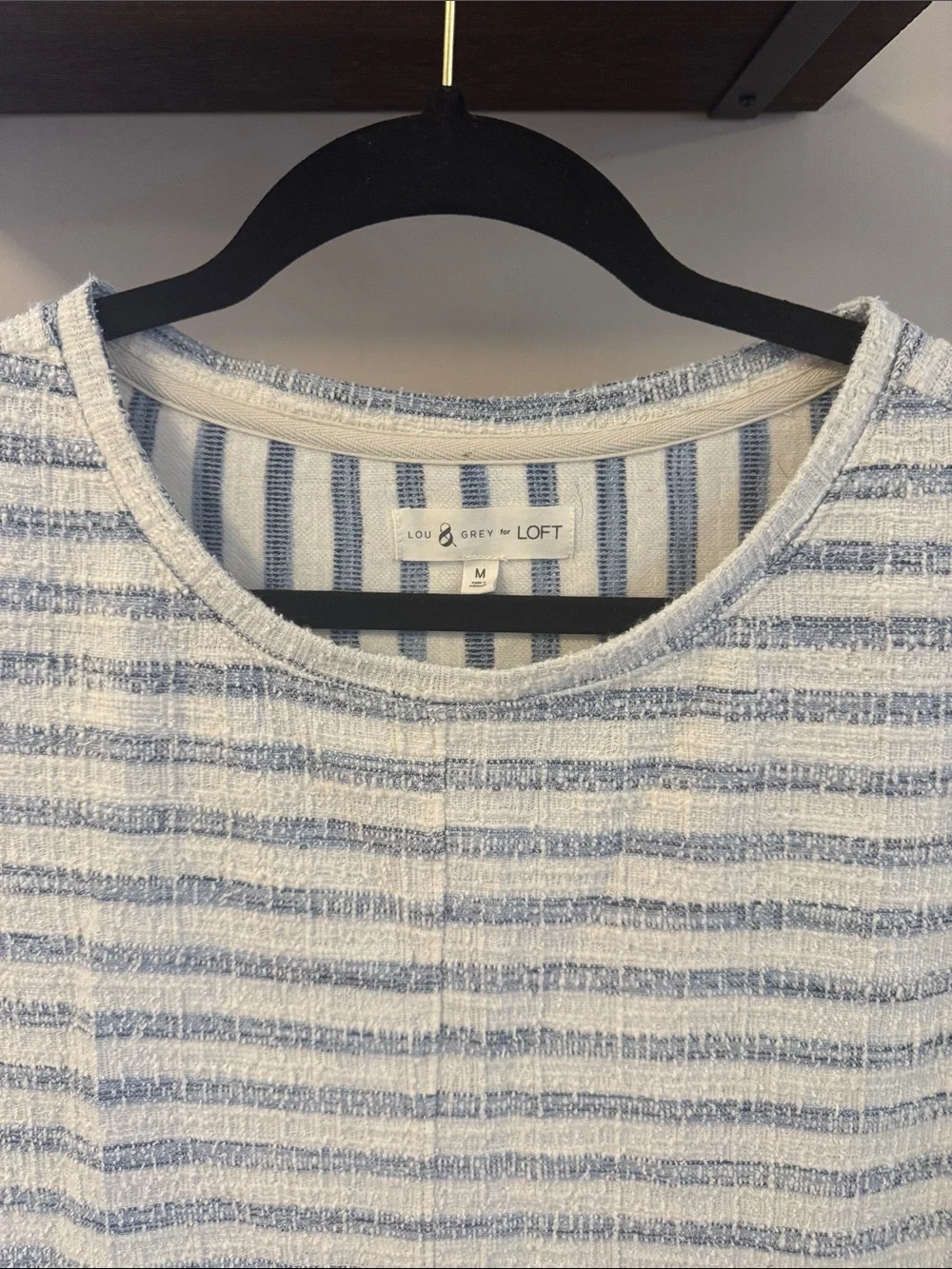 Lou & Grey Striped Short-Sleeve Boucle Shift Dress - White & Blue Size Medium